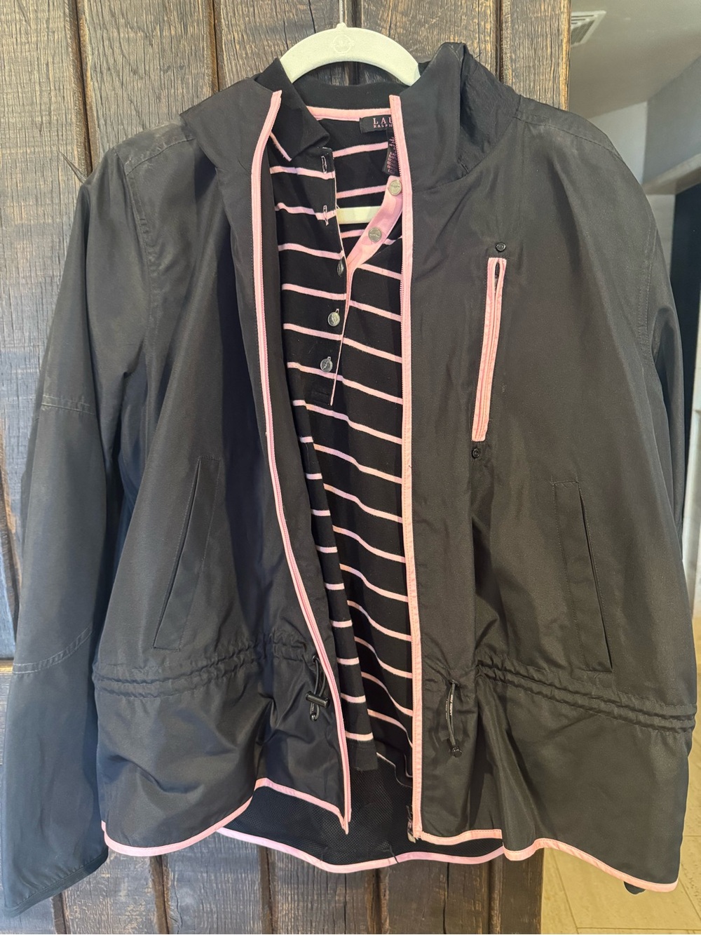 Polo by Ralph Lauren Black Utility Jacket with Pink Trim